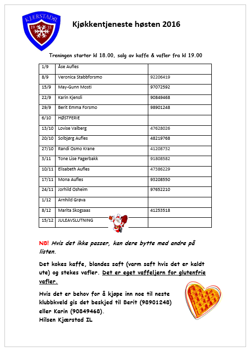 Kjøkkentjeneste høsten 2016