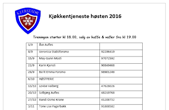 Kjøkkentjeneste høsten 2016
