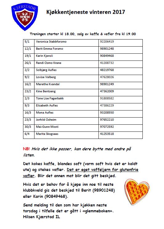 Kjøkkentjeneste vinteren 2017