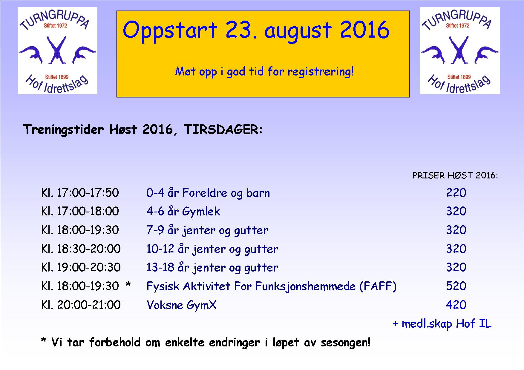 Høstsesongen 2016 starter tirsdag 23. august!