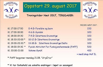 Treningsstart høsten 2017 29. august