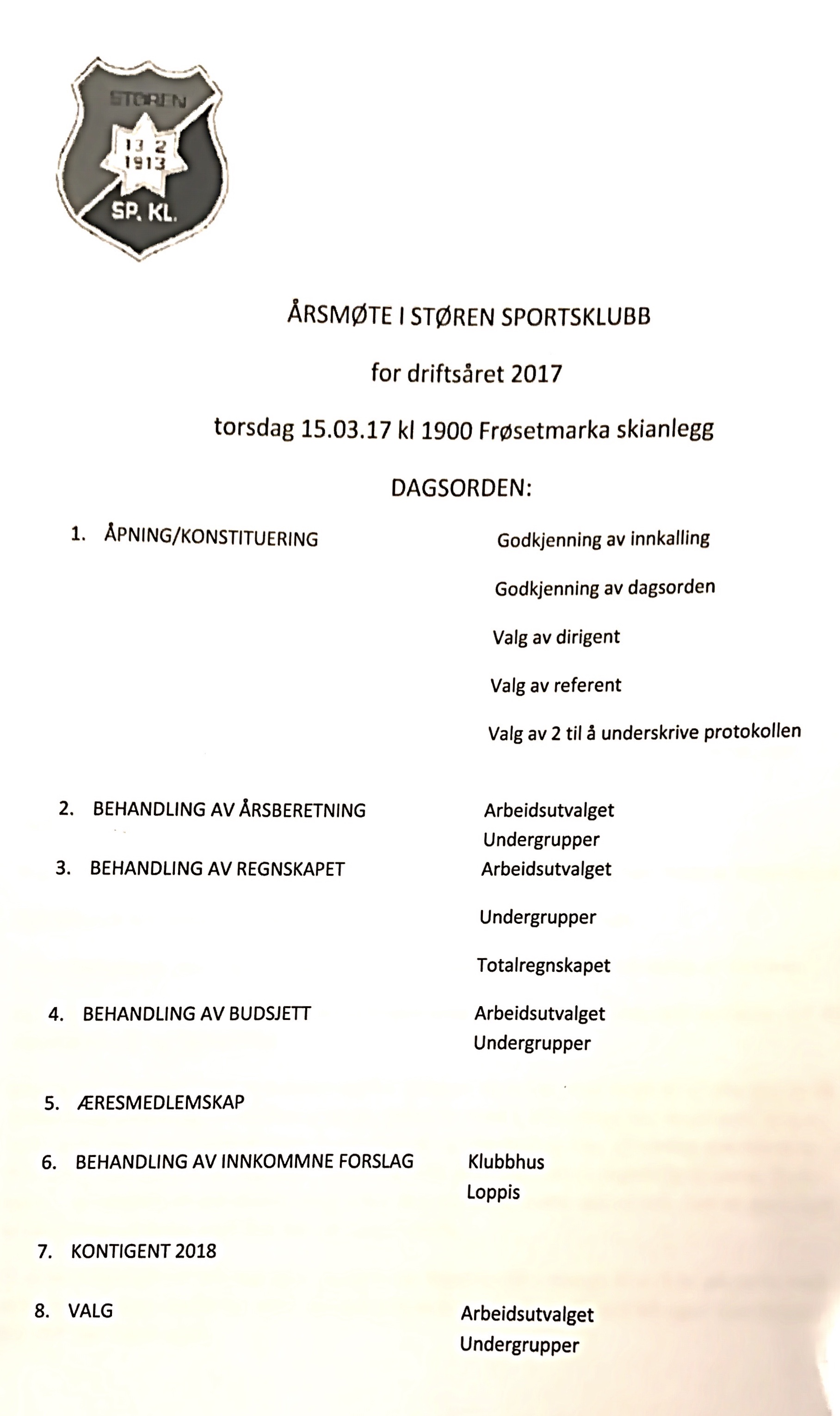 Sakliste til årsmøte torsdag 15.03 klokken 19.00 - Velkommen