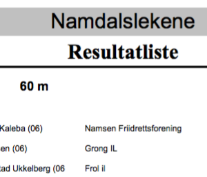 Namdalslekene 2016 - Resultater