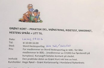 Grønt kort- praktisk del vert arrangert på Stord Hestesportsenter 08.10.
