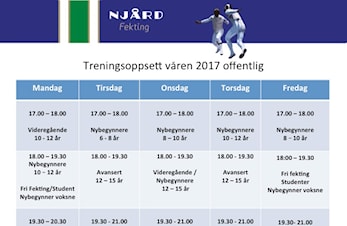 Treningsoppsett for våren 2017 klar! Meld dere på i tide!