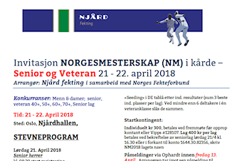 Klart for NM for senior og veteran i Njårdhalllen 21 - 22. april 2018 -