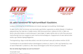 Lundamo IL søker turntrener.