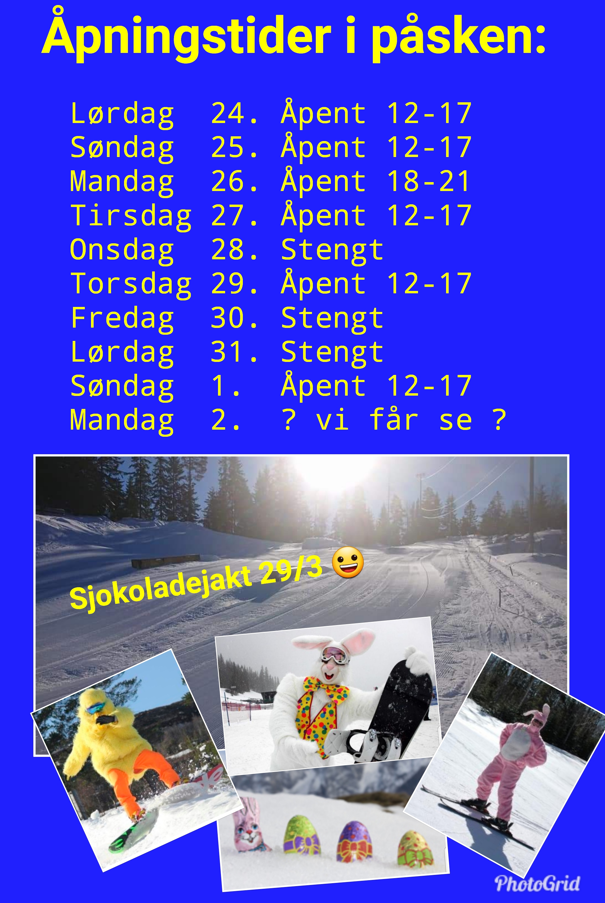 Åpningstider i påsken