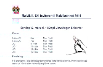 Invitasjon til Malvikrennet søndag 13. mars