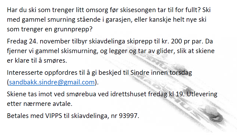 Har du ski som trenger litt omsorg før skisesongen?