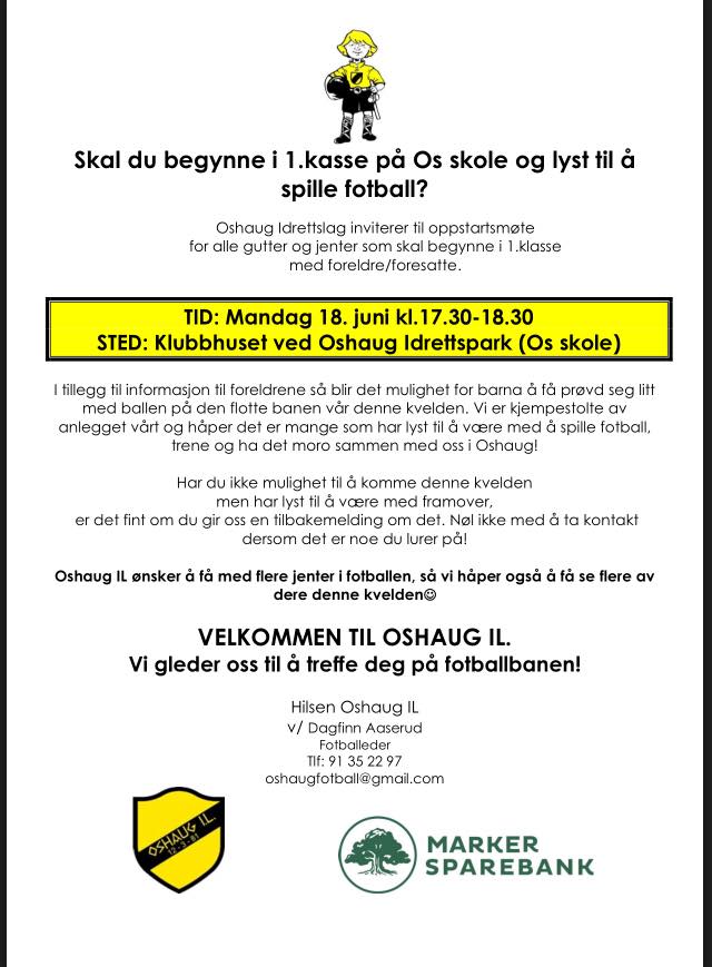 Invitasjon til neste års 1.klasse lag.