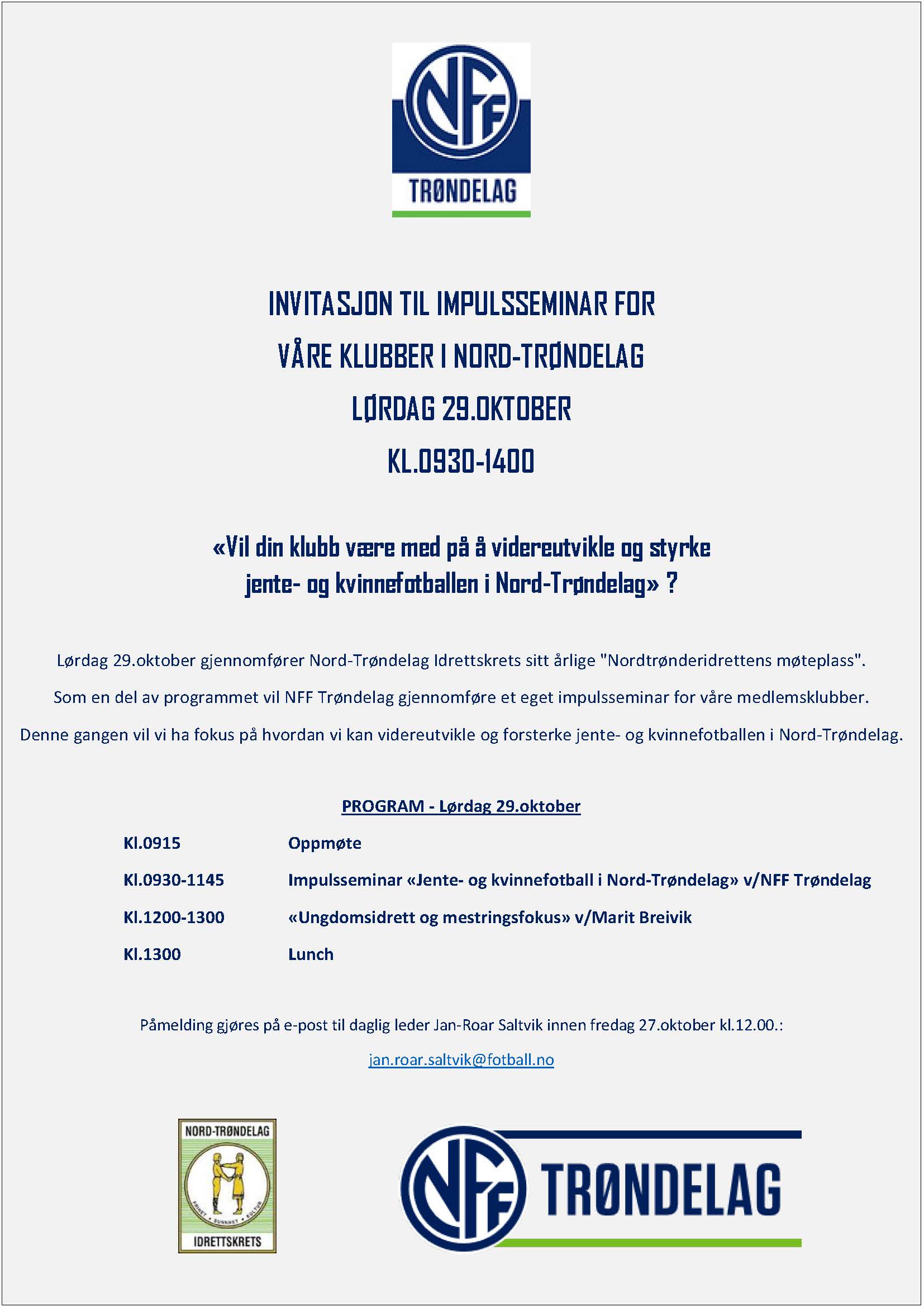 IMPULSSEMINAR - JENTE- OG KVINNEFOTBALL 29. OKTOBER