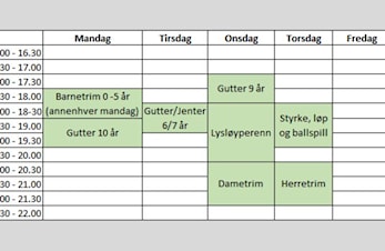Treningstider vinter 2017/2018