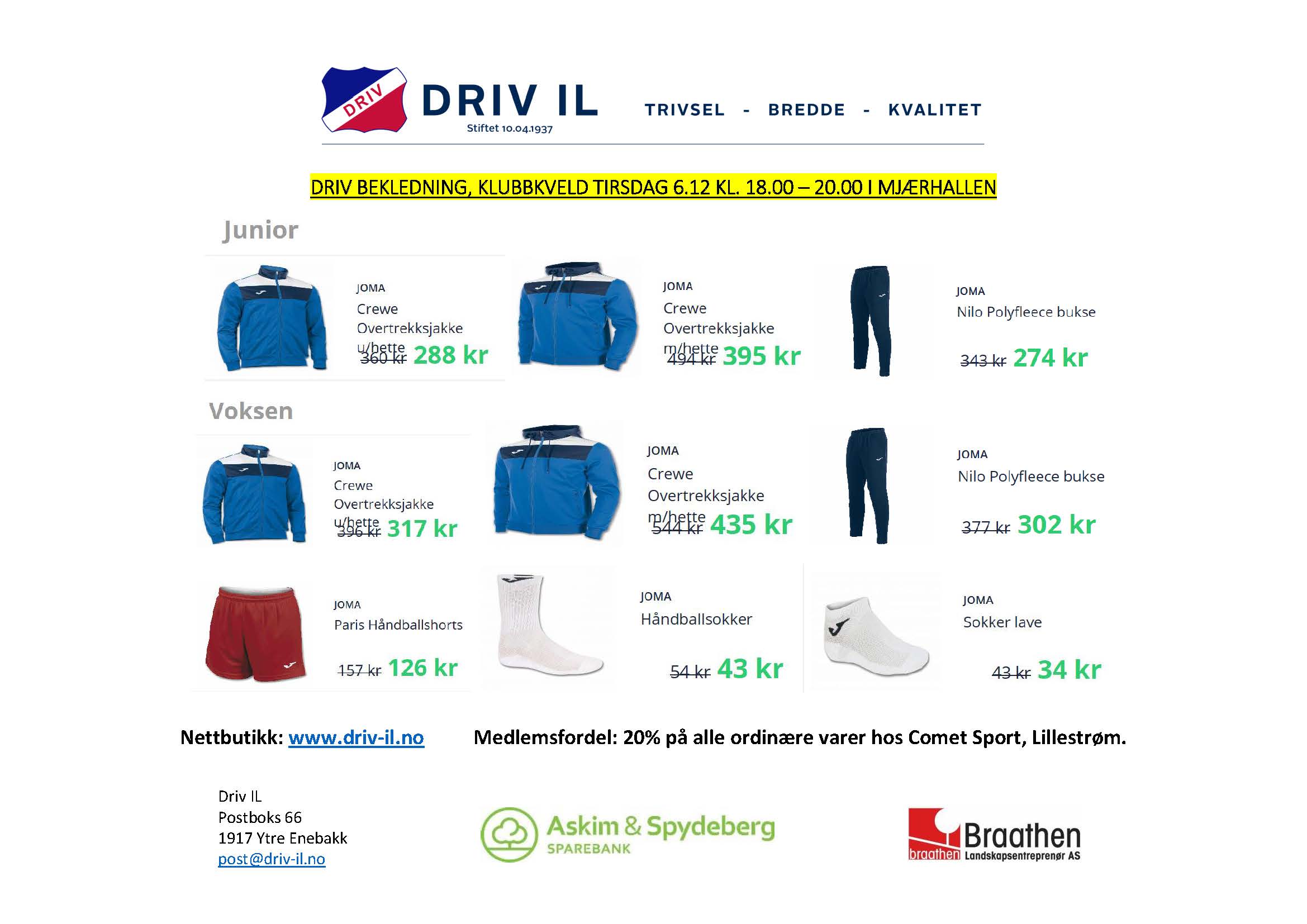 Klubbkveld tirsdag 6.12. klokken 18.00 - 20.00 i Mjærhallen