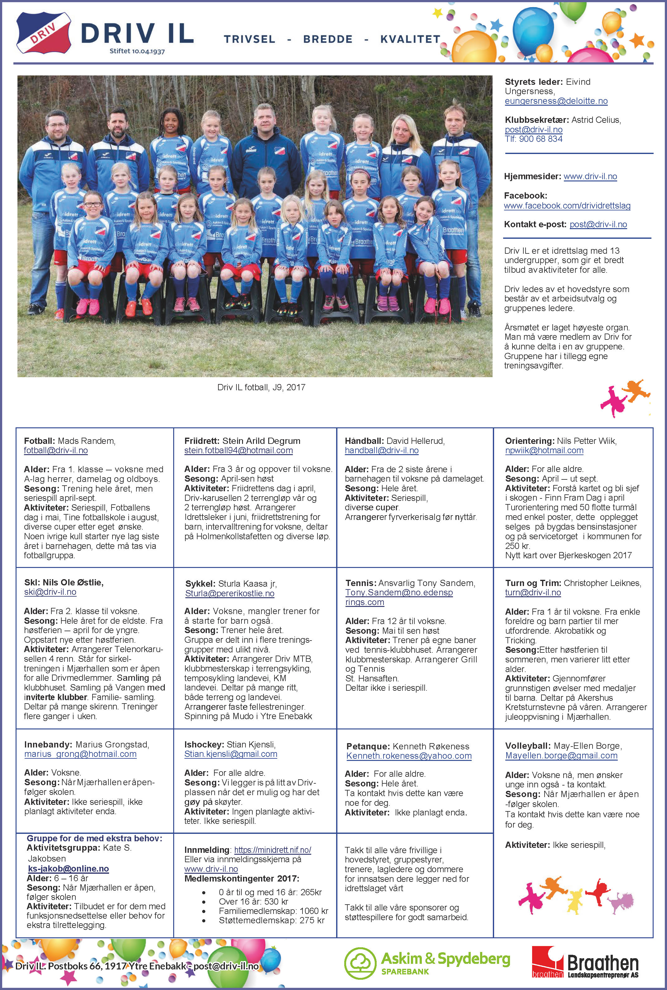 Driv IL, oversikt grupper