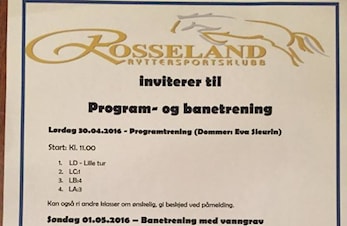 Velkommen til banetrening i Dressur og Sprang(med vanngrav) hos oss på Rosseland :) ALLE er velkomne, også dere fra andre klubber :)