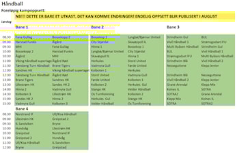 Foreløpig kampoppsett håndball