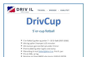 Fotballens dag er nå DrivCup, lørdag 17.juni kl. 10.00 - 16.00