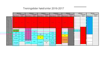 Treningstider håndball 2016/2017