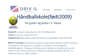 Oppstart håndballskole 14. sept for alle født 2009