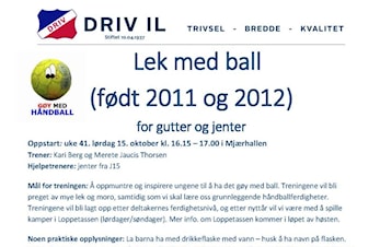 Oppstart lek med ball 15. oktober for alle født 2011 og 2012