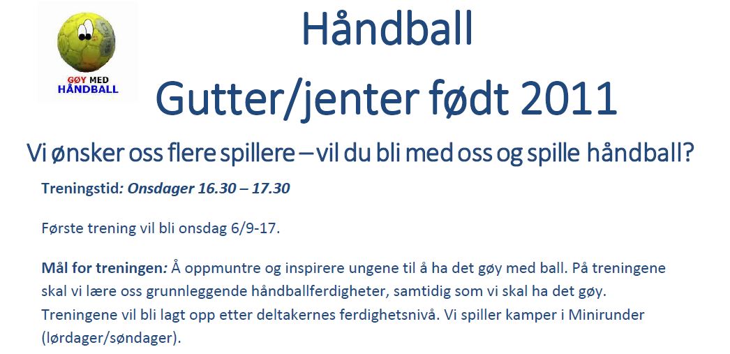 Gutter og jenter født 2011 - bli med oss på Håndballtrening