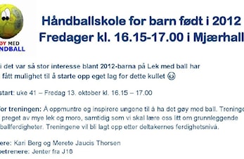 Oppstart håndball for barn født 2012