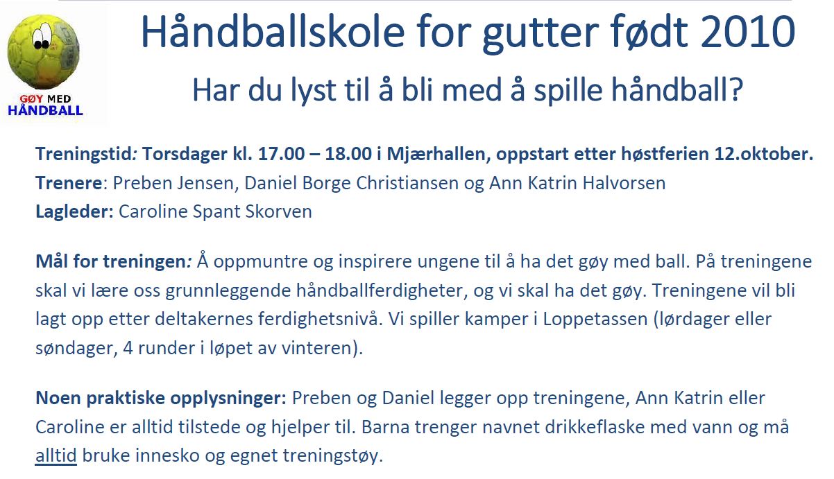 Oppstart Håndball for gutter født 2010
