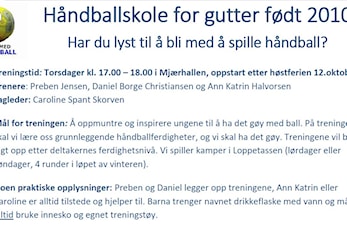 Oppstart Håndball for gutter født 2010