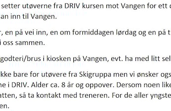 Aktivitetssamling med skigruppa 3. - 4. nov for 8 år og eldre