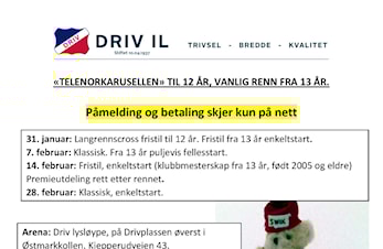 Skigruppa arrangerer skikarusell med første renn 31. januar 2018