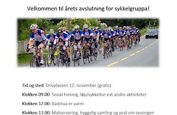 Velkommen til årets avslutning for sykkelgruppa 12. nov