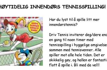 Innendørs tennisspilling lørdag 25.2 17, påmelding nå