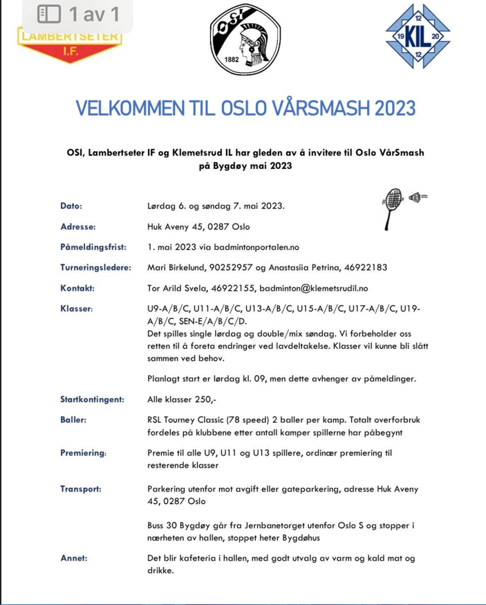 Velkommen til Oslo Vårsmash