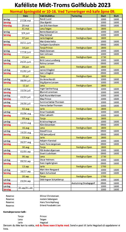 Kaféliste Midt-Troms Golfklubb 2023