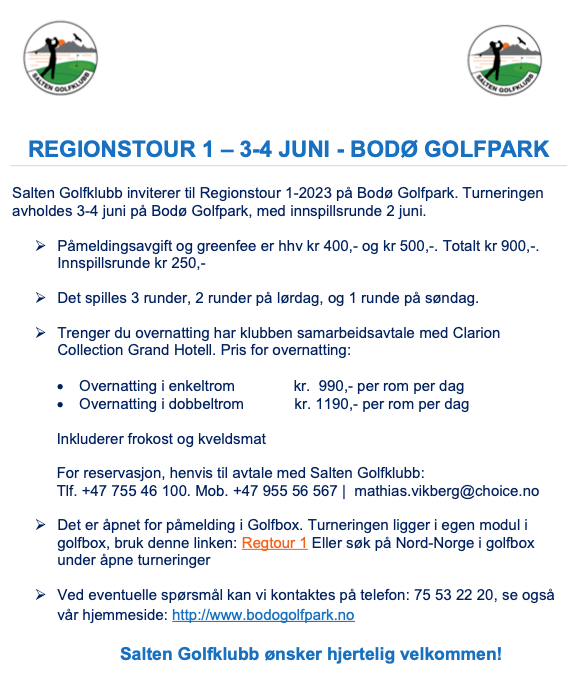 REGIONSTOUR 1 – 3-4 JUNI - BODØ GOLFPARK