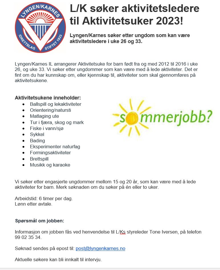 Har du lyst å jobbe for L/K i sommer?