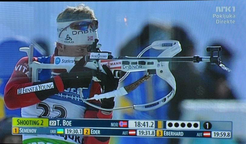 Tarjei under sprinten i Pokljuka. Foto: NRK