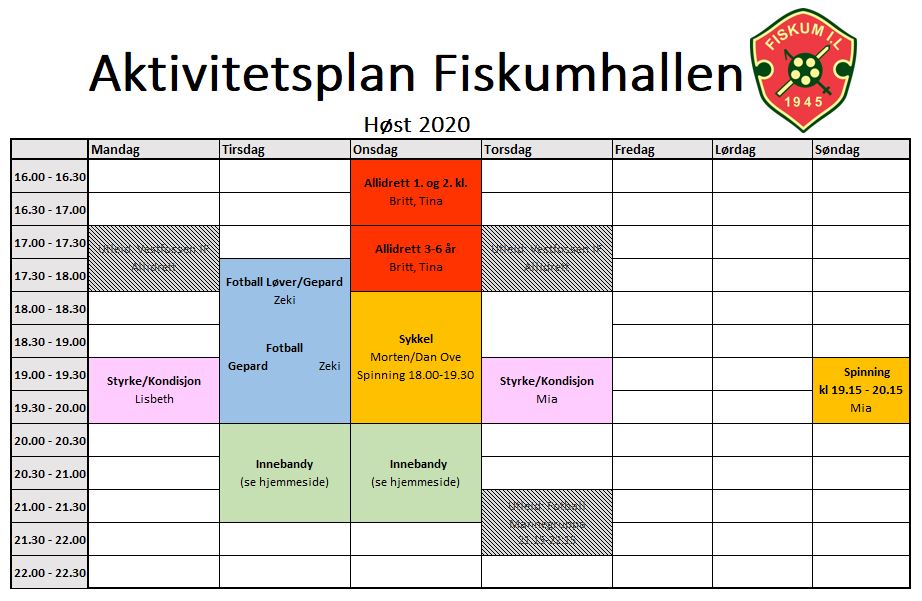 Aktivitetsplanen for Fiskumhallen høsten 2020