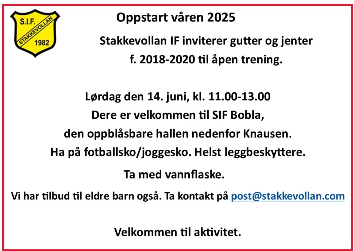 Velkommen til prøvetreninger for årgang 2018 til 2020.