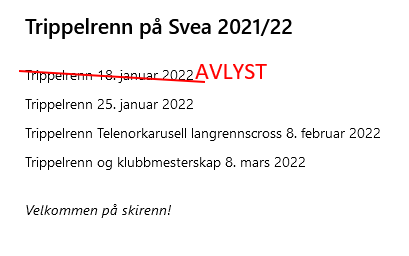 Trippelrennet tirsdag 18. avlyst