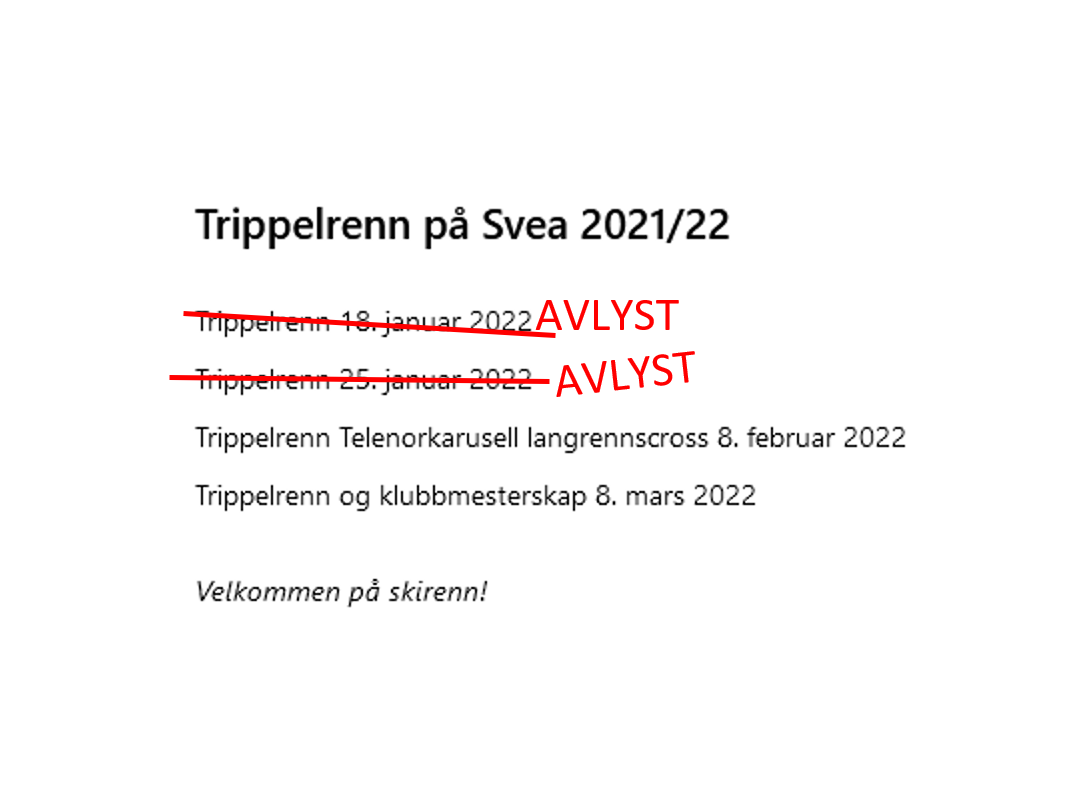 Trippelrennet tirsdag 25. også avlyst