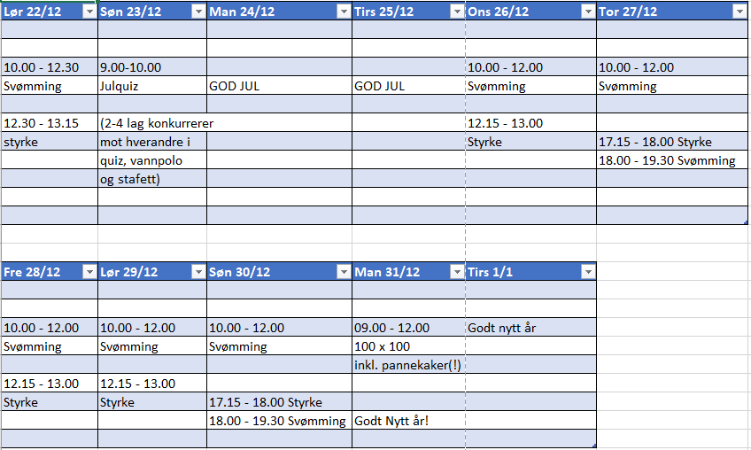 Trening i jula 2018 - her er timeplanen