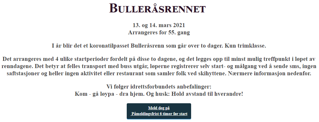Påmeldinga til årets Bulleråsrenn er ÅPNET