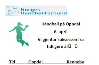 Håndballfest i Oppdal Idrettshall lørdag 6. april!