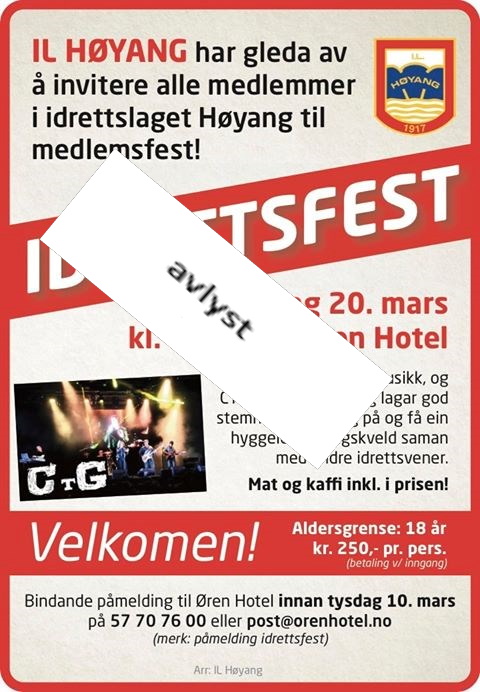 AVLYST: IDRETTSFEST - fredag 20. mars