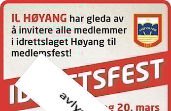 AVLYST: IDRETTSFEST - fredag 20. mars