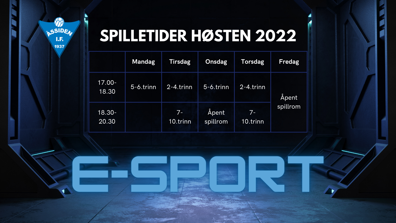 E-sport | Treningstider høsten 2022