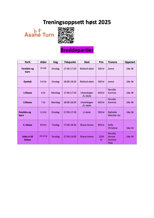 Treningstilbud høsten 2025
