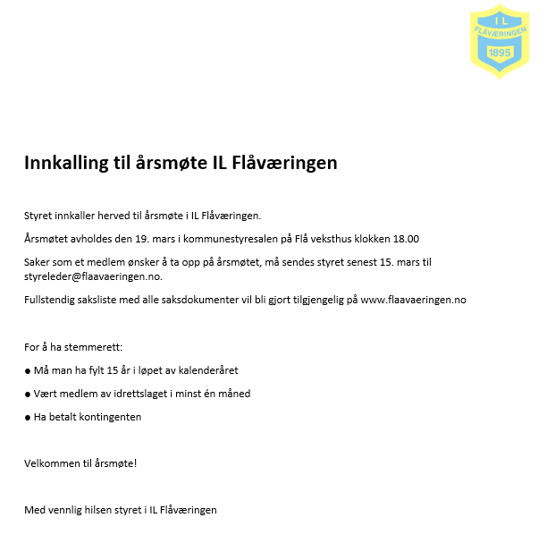 Innkalling til årsmøte 19.03.2025